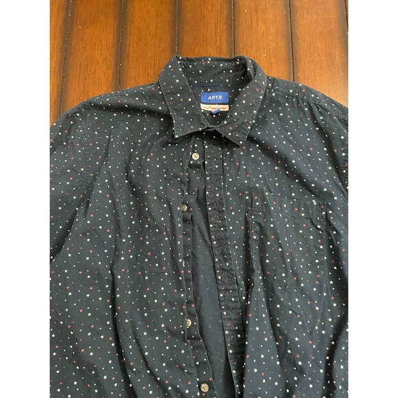 Apt 9 HEIQ Smart Temp Mens Short Sleeve Button Up XL - Red White And Blue Stars - Picture 1 of 4